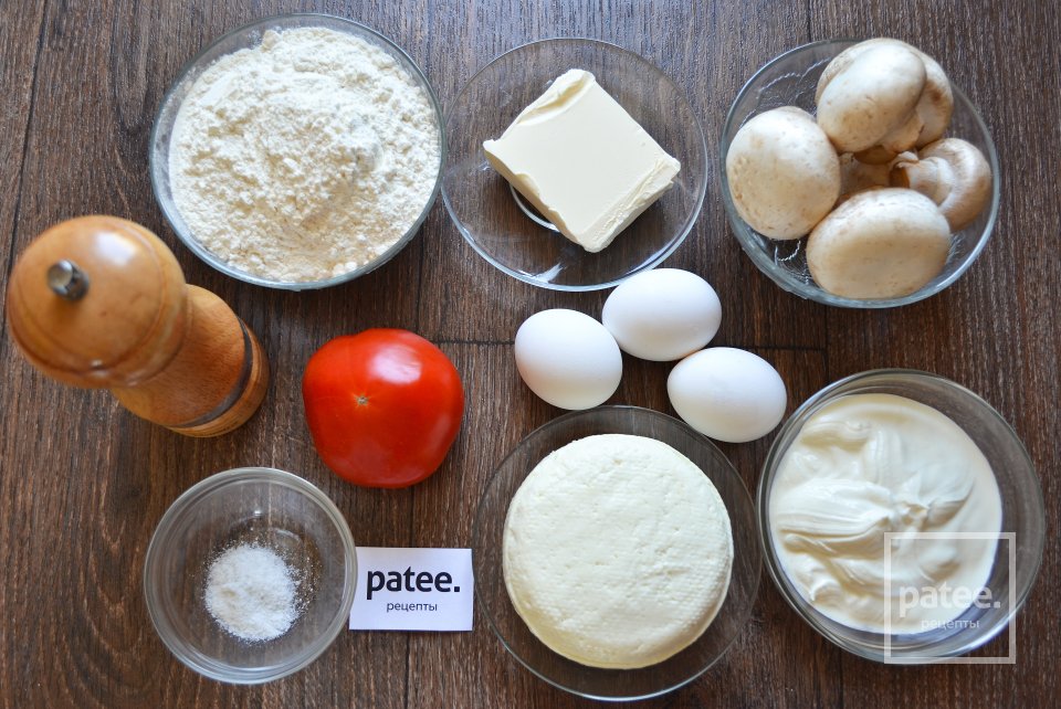 Киш с адыгейским сыром и шампиньонами - Шаг 1