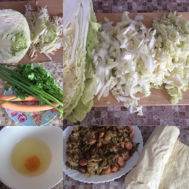 Слоёная коса с капустой и сосисками - Шаг 1