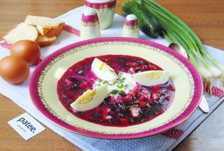 Окрошка на курином бульоне со свёклой