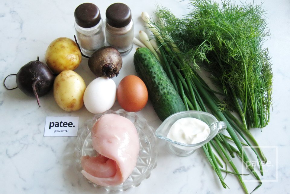 Окрошка на курином бульоне со свёклой - Шаг 1