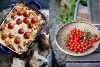 Сырная запеканка с томатами черри и и сладким луком