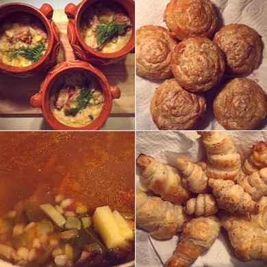 Горшочки, рассольник, булочки с карамелью, круасаны - Шаг 1