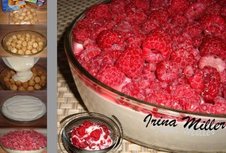 Любимый десерт с профитроли со сливочным кремом, обезжиренным творогом и замороженной малиной