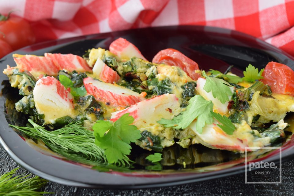 Омлет со шпинатом и крабовыми палочками - Шаг 14