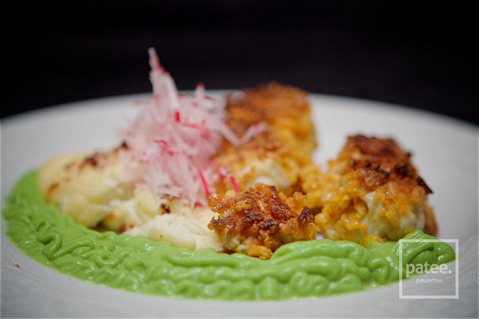 Мозги хрустящие с двойным пюре из цветной капусты и брокколи - Шаг 25