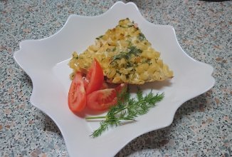 Гратен с копченой горбушей, макаронами и сыром