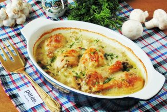 Куриные голени в горчичном соусе с грибами