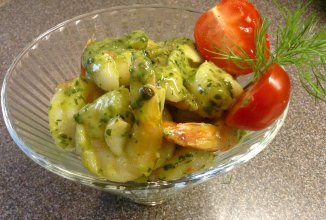 Креветки в зеленом соусе.