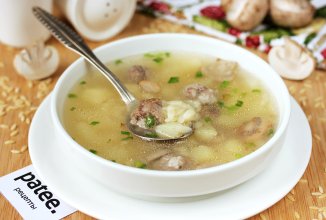 Суп с фрикадельками, грибами и орзо