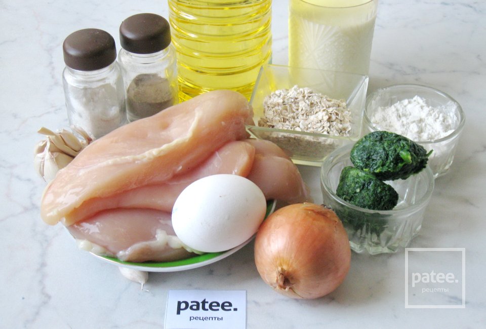 Куриные котлеты с овсяными хлопьями и шпинатом - Шаг 1