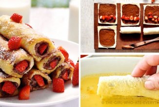 Тосты-трубочки с шоколадной начинкой и фруктами