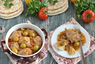 Тушеная куриная голень с оливками