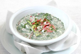 Окрошка с ветчиной на сыворотке