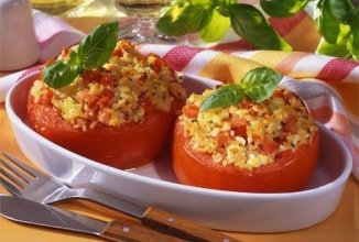 Помидоры, запечённые с сыром в микроволновке