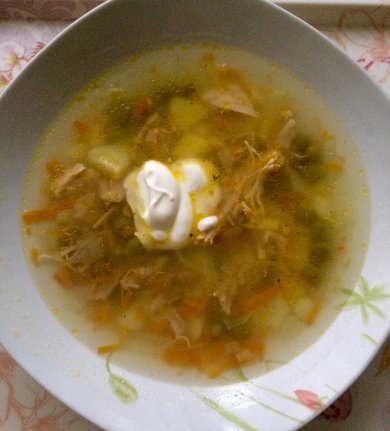 Куриный суп с зелёным горошком