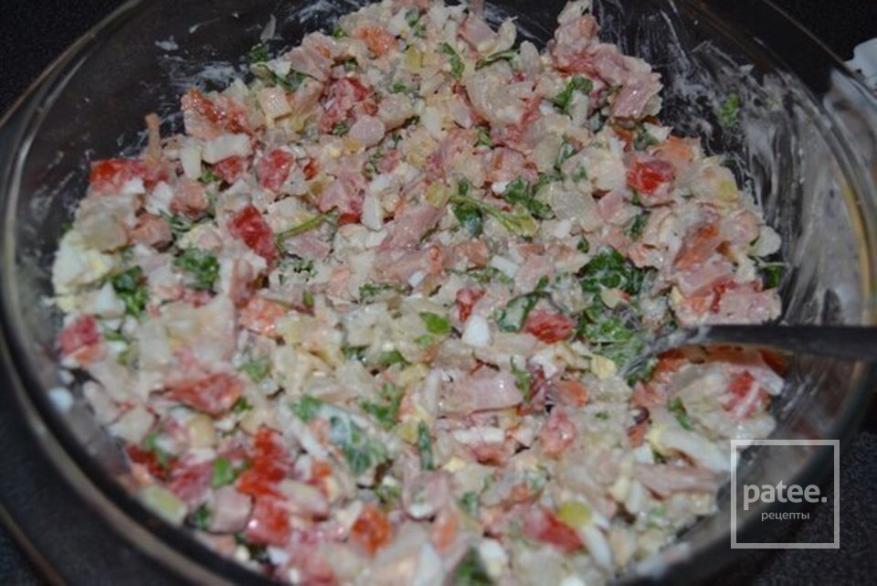 Картофель, фаршированный копченой курицей и овощами под сыром. - Шаг 5