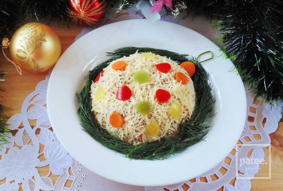 Новогодний салат с куриной печенью "Шарик на елку" - Шаг 17
