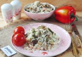 Рис с куриной печенью и ветчиной