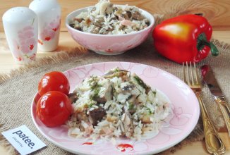 Рис с куриной печенью и ветчиной