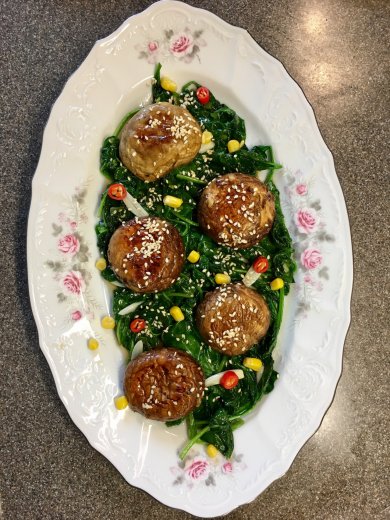 Постная закуска "Грибная поляна" из шампиньонов-гриль и шпината. - Шаг 15