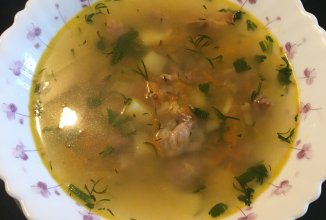 Рассольник с куриными желудками и рисом