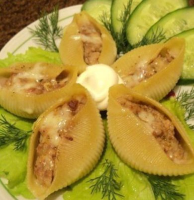 Жюльен  "Морской "  в больших ракушках (конкильони)