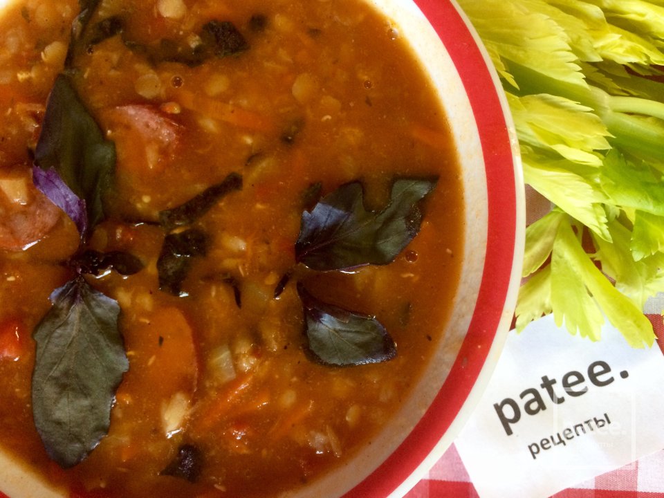Итальянский суп с чечевицей и охотничьими колбасками. - Шаг 11