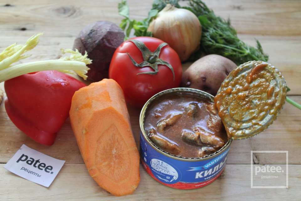 Постный борщ с килькой в томате - Шаг 1