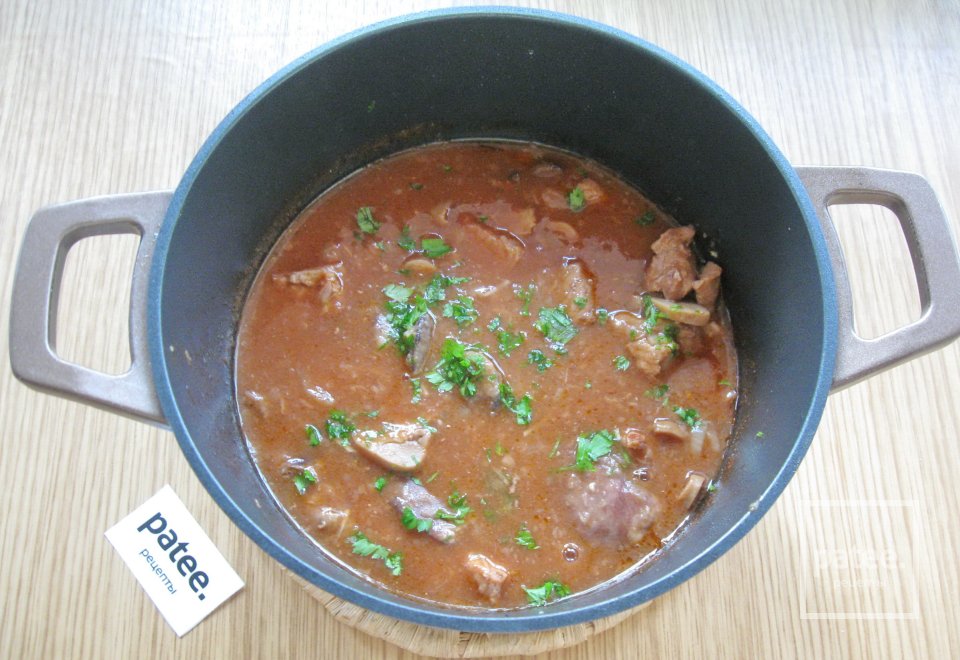 Свинина с куриной печенью в красном вине - Шаг 15