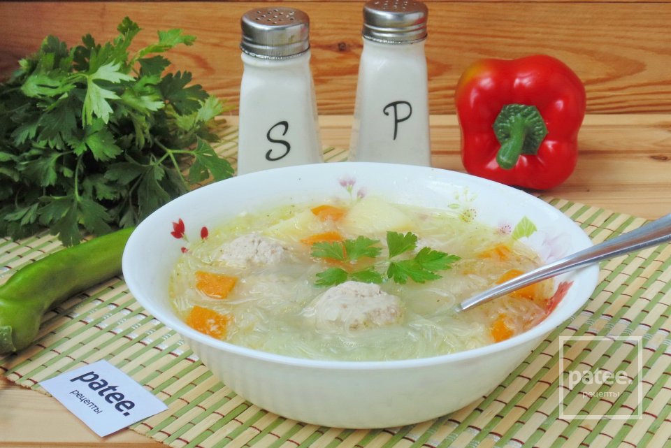 Суп с фунчозой и мясными фрикадельками - Шаг 14