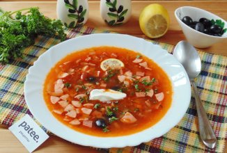 Мясная солянка с куриными желудками