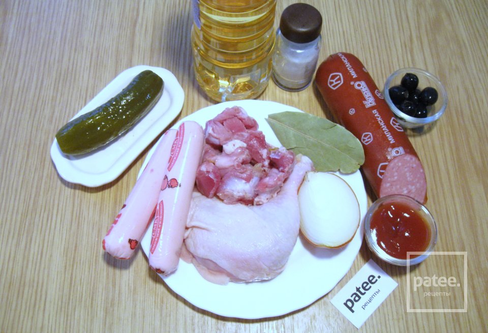 Мясная солянка с куриными желудками - Шаг 1