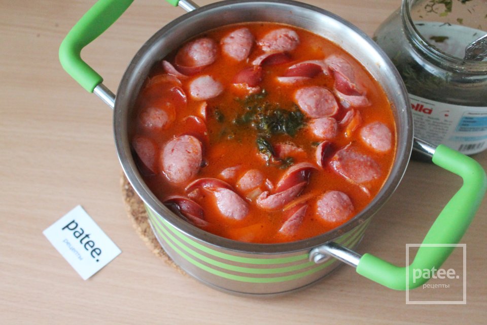 Томатный суп с фасолью и охотничьими колбасками - Шаг 16