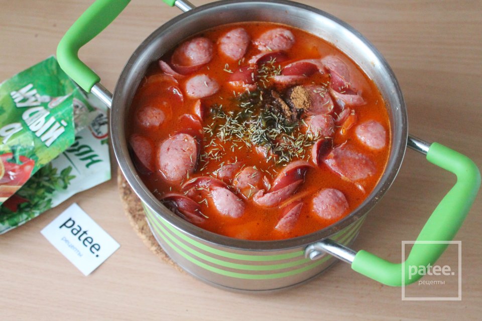 Томатный суп с фасолью и охотничьими колбасками - Шаг 18