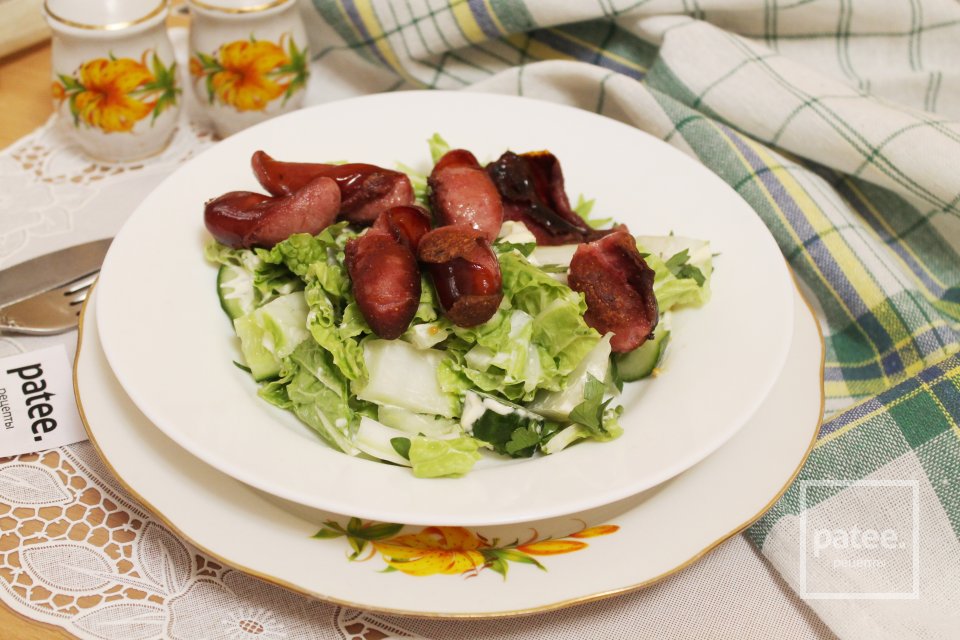 Зеленый салат с охотничьими колбасками - Шаг 13