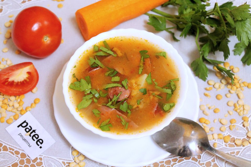 Гороховый суп с охотничьими колбасками рецепт с