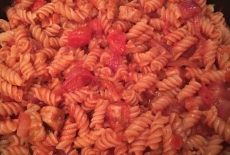 Паста с помидорами Черри и свининой