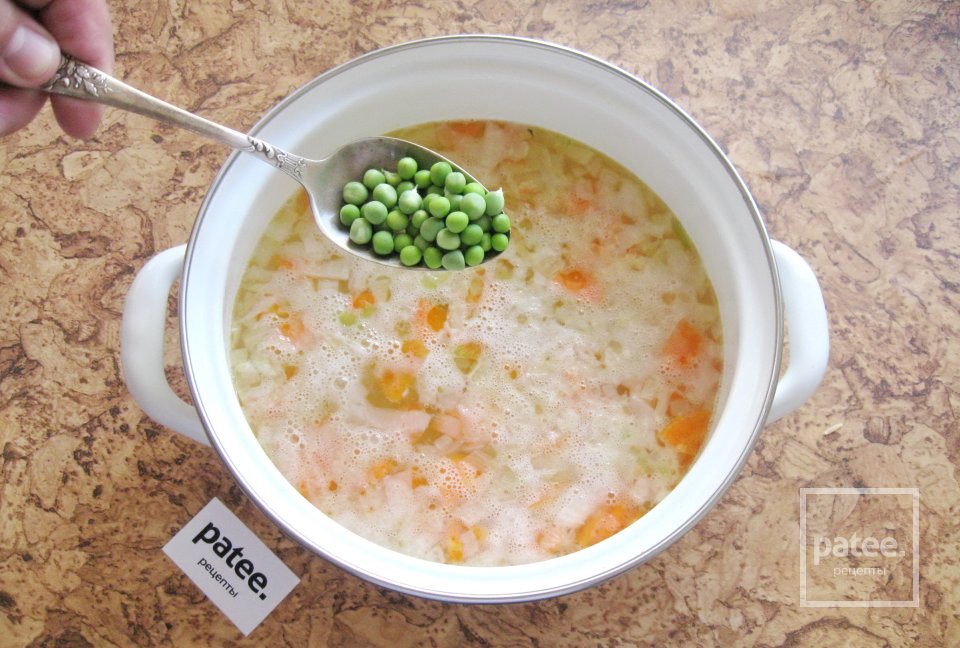 Суп с цветной капустой и свежим зеленым горошком - Шаг 7