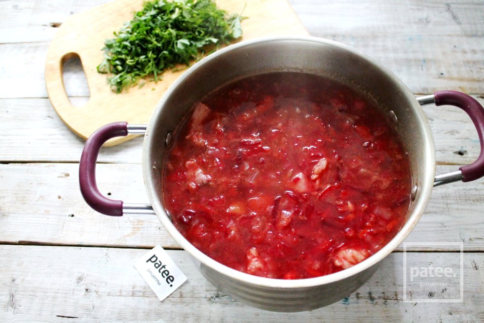 Борщ с говядиной, копчёными ребрами и фасолью - Шаг 16
