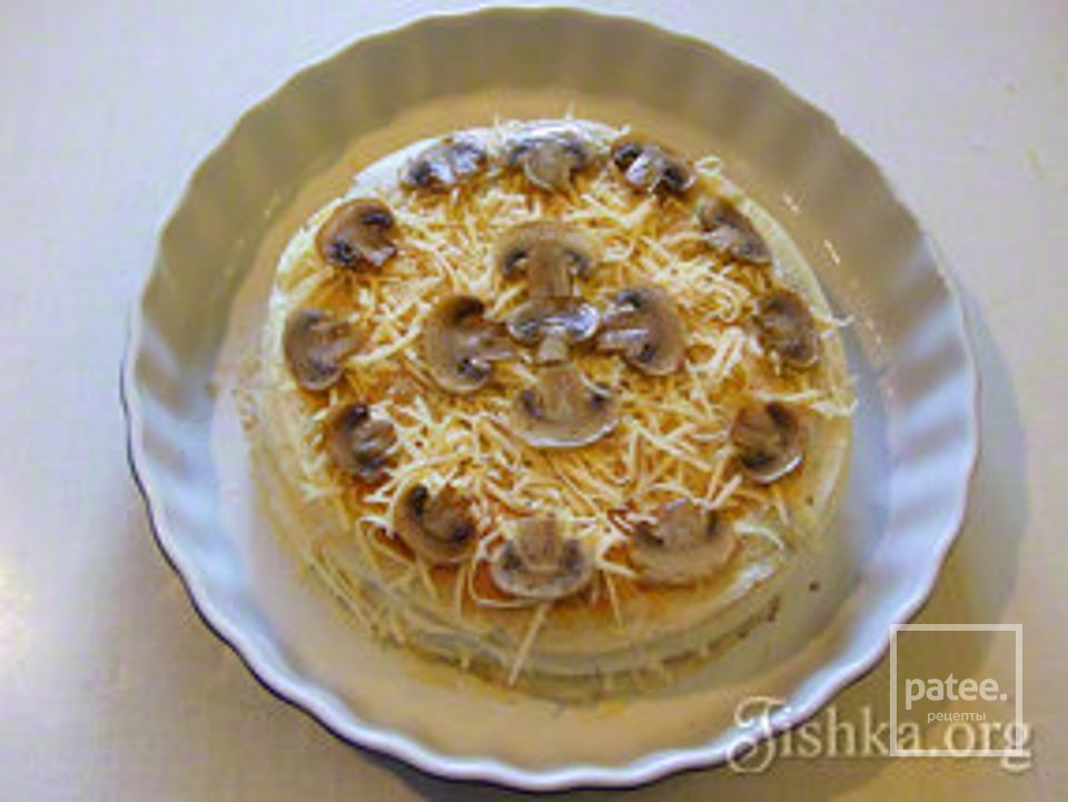 Блинный торт с грибами и сыром - Шаг 13