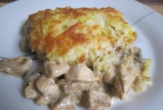 Курица с грибами, запечённые под картофельной шубой