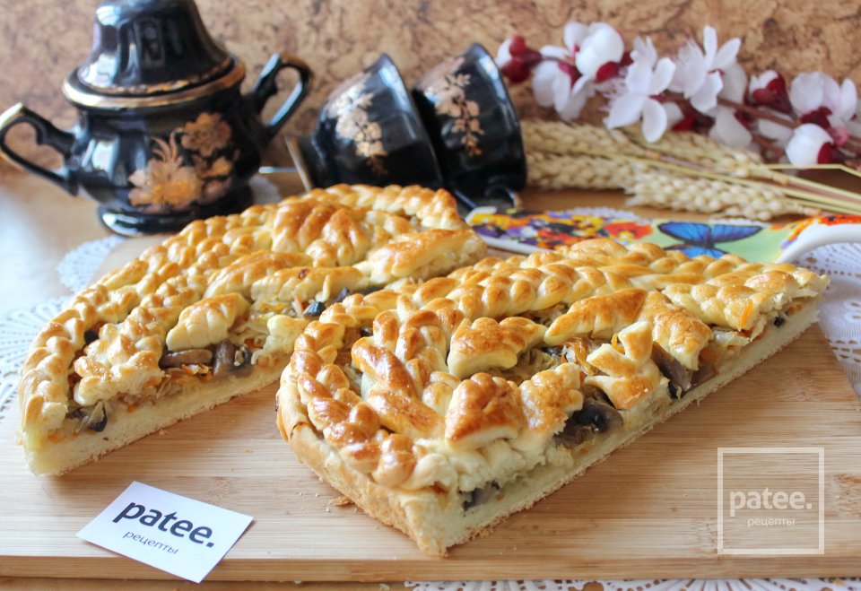 Пирог в виде сердца с капустой и грибами - Шаг 15