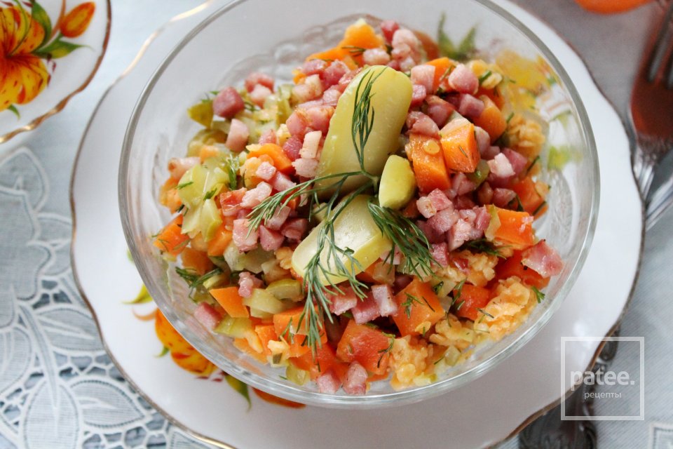 Салат с чечевицей, морковью и копчёной грудинкой - Шаг 16