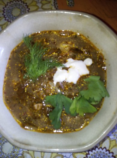 Острый борщь на рыбно-креточном бульоне бульоне с пекинской капусты. - Шаг 11