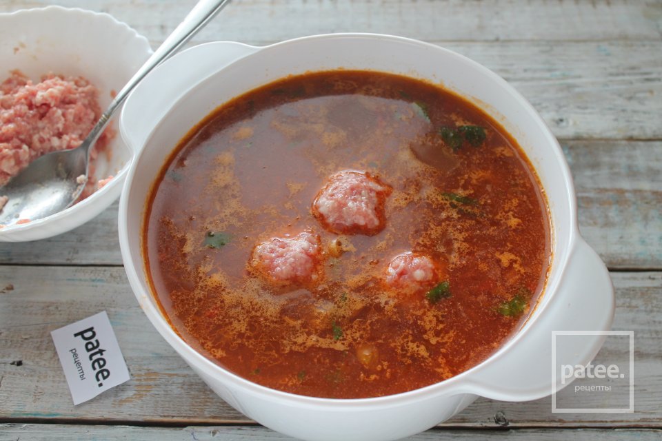 Солянка по-домашнему с картофелем и мясными фрикадельками - Шаг 13