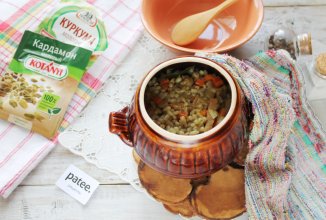 Перловая каша с индейкой в горшочках в микроволновке