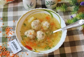 Суп с куриными фрикадельками и чечевицей