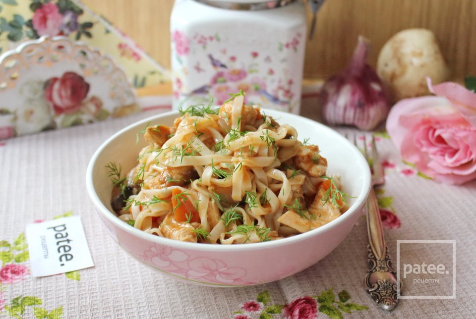 Курица с грибами и лапшой удон - Шаг 12