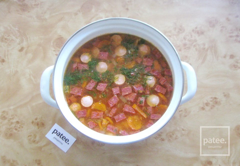 Суп с рисом и колбасными изделиями - Шаг 12