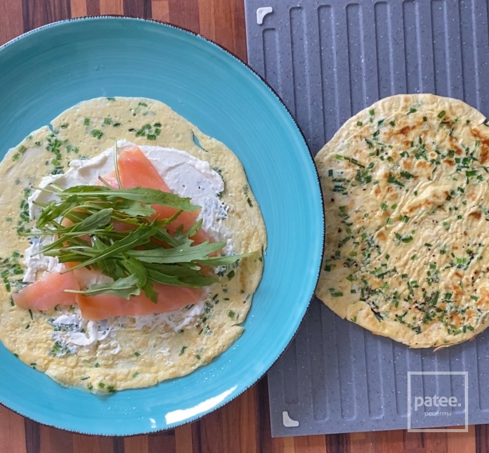 Яичные блинчики с сёмгой и рукколой 💚 - Шаг 4